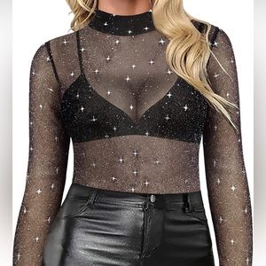 RITERA MESH TOP, TURTLE NECK, LONG SLEEVES - GALAXY. SZ 3X